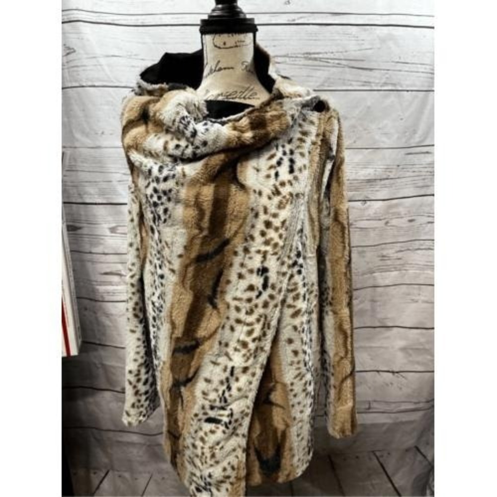 Faux Fur Animal Print Coat Jacket Leopard Print Draped Collar